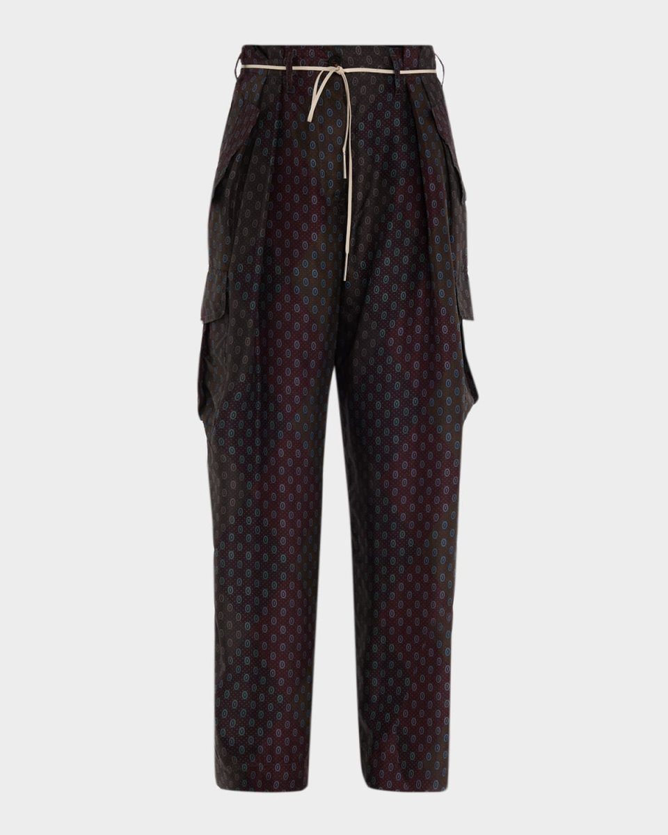 Polk Multi-Print Silk Straight-Leg Cargo Pants